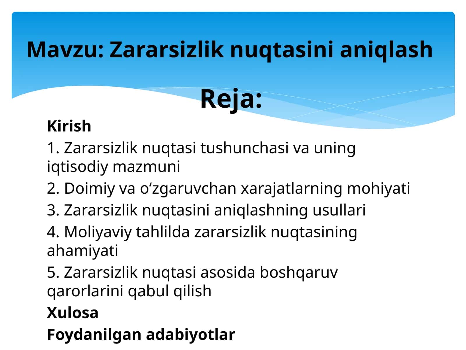 Zararsizlik nuqtasini aniqlash 1
