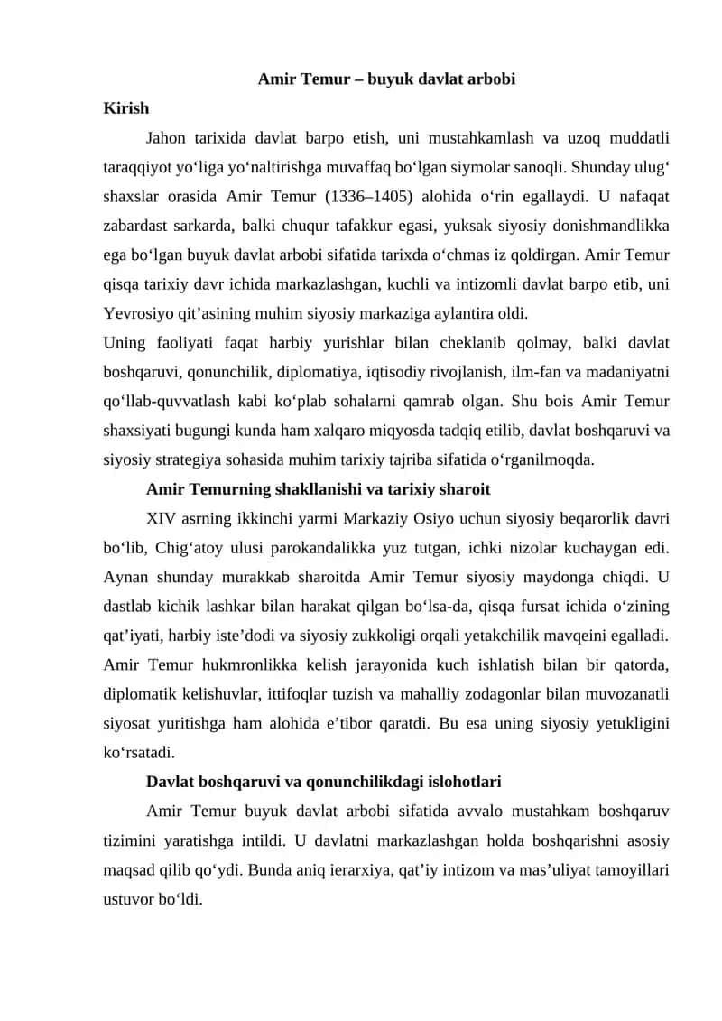 Amir Temur – buyuk davlat arbobi 1