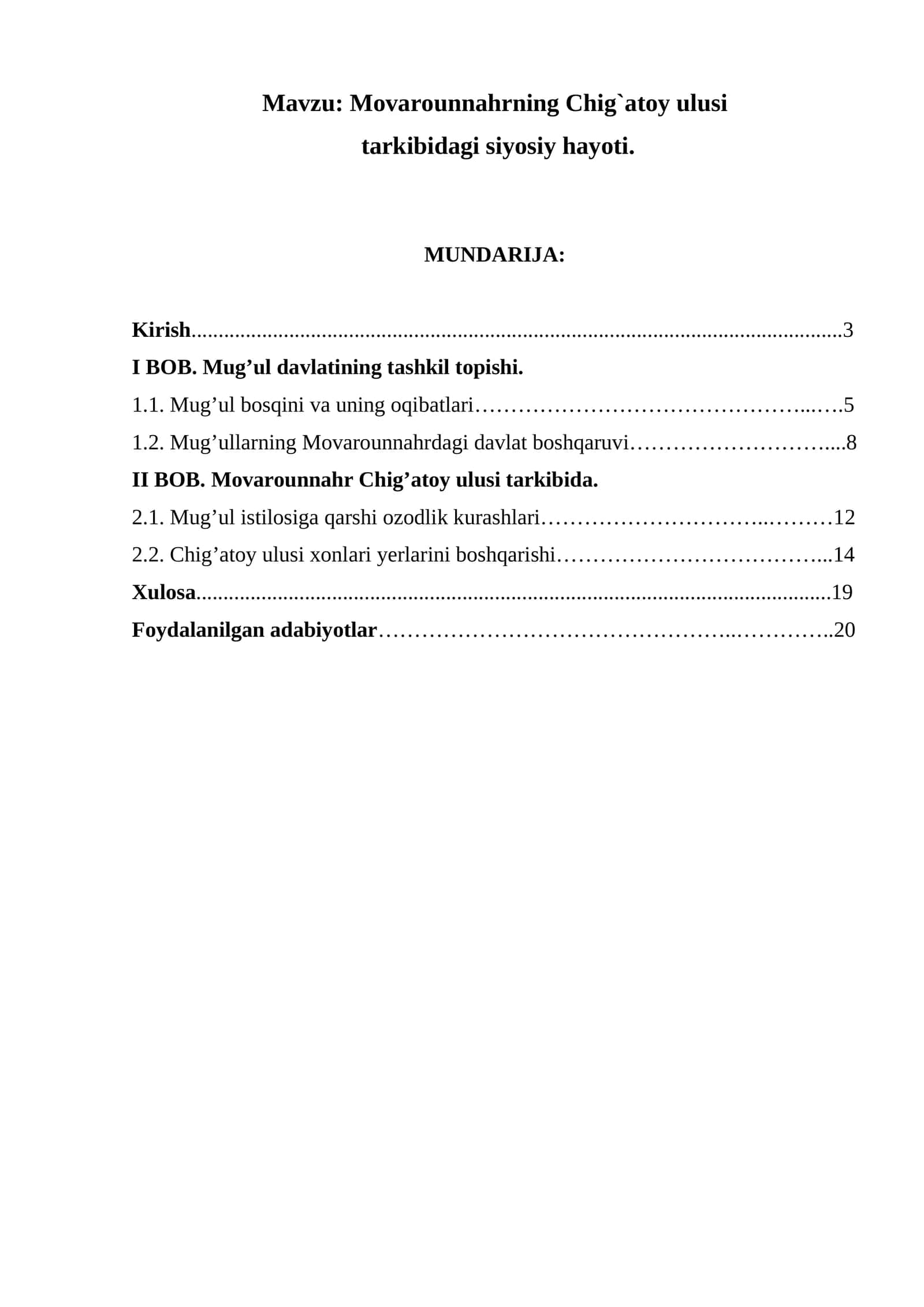 Movarounnahrning Chig`atoy ulusi tarkibidagi siyosiy hayoti 1