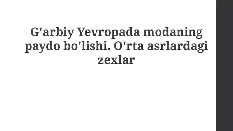 G'arbiy Yevropada modaning paydo boʻlishi 1