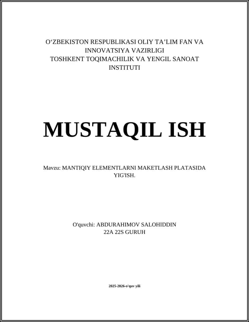 MANTIQIY ELEMENTLARNI MAKETLASH PLATASIDA YIG'ISH 1
