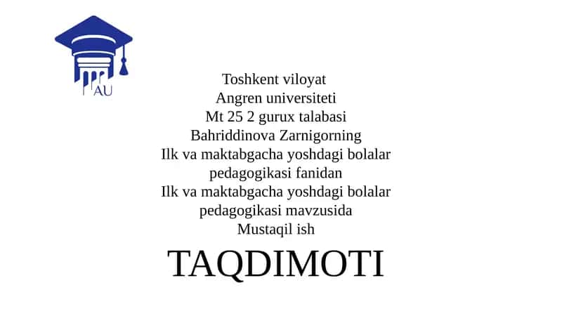 Ilk va maktabgacha yoshdagi bolalar pedagogikasi 1