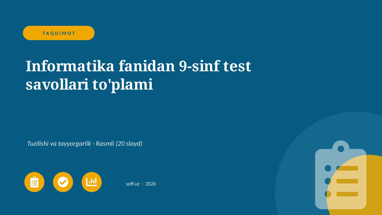 Informatika fanidan 9-sinf test savollari to'plami 1