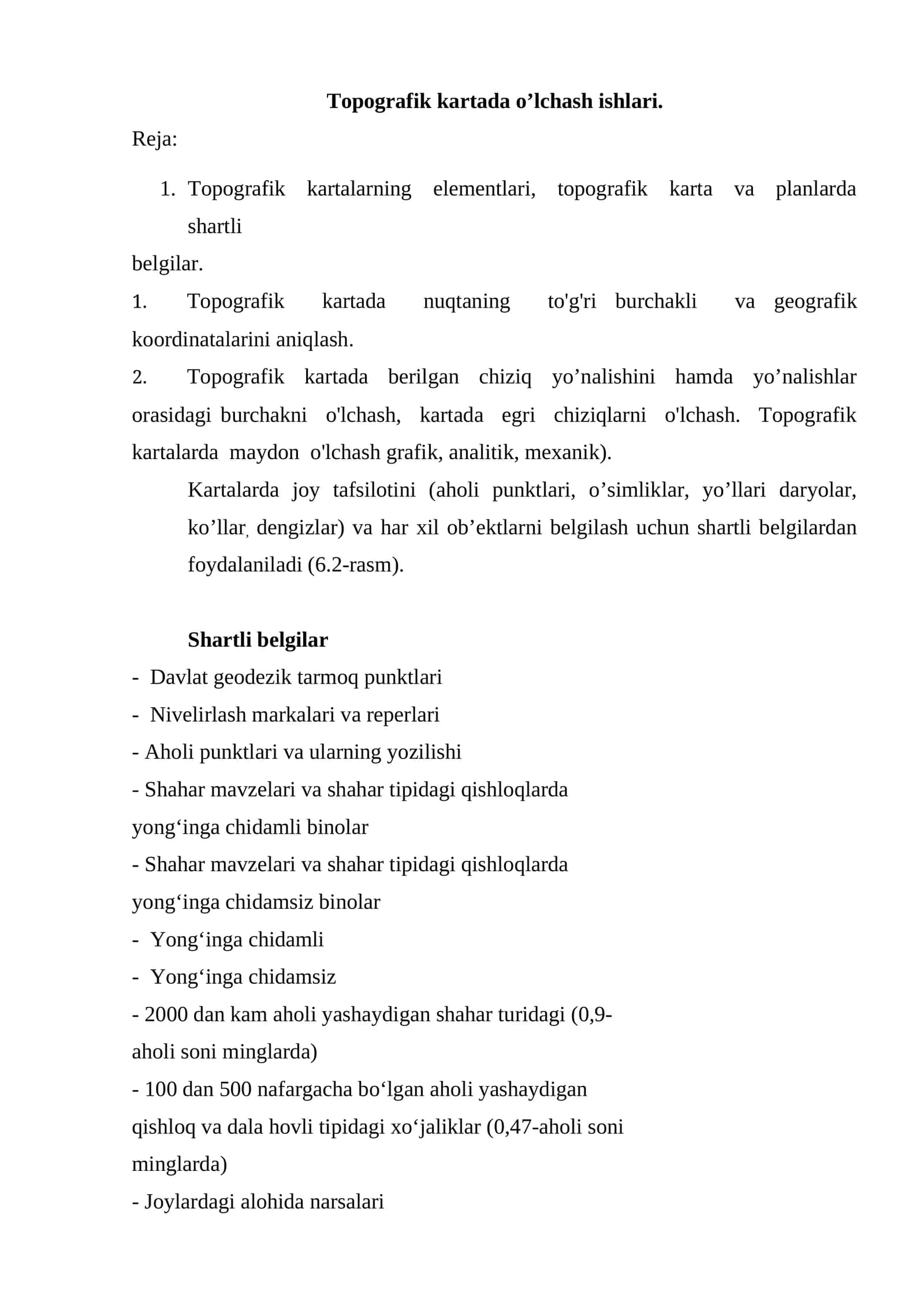 Topografik kartada o’lchash ishlari 1