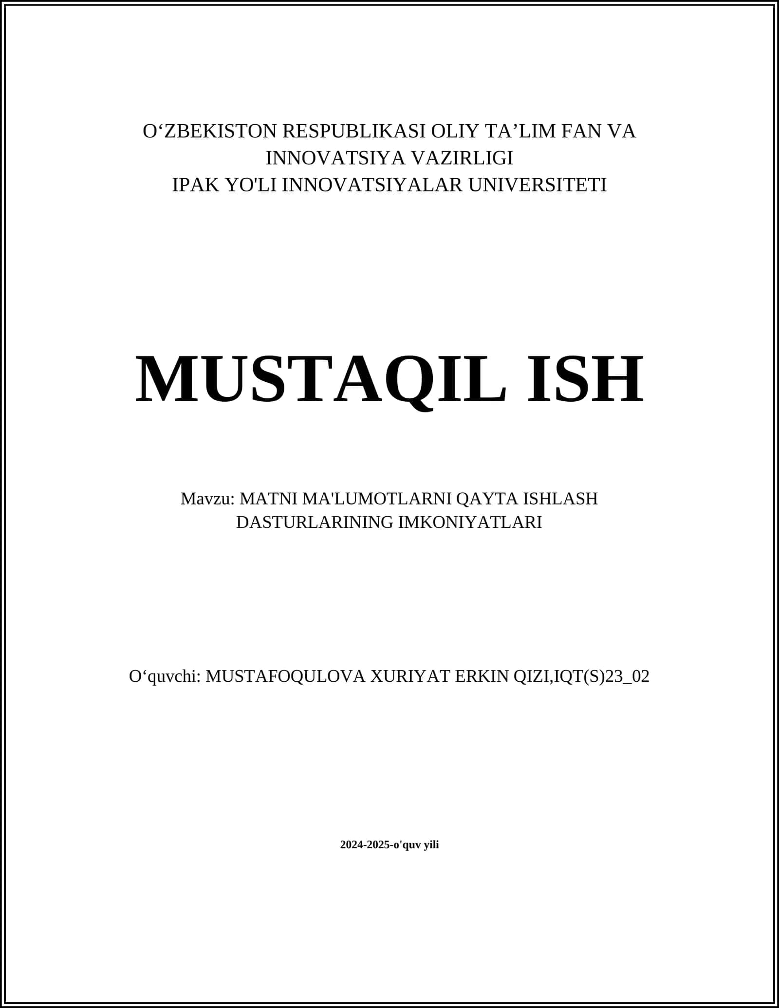 MATNI MA'LUMOTLARNI QAYTA ISHLASH DASTURLARINING IMKONIYATLARI 1
