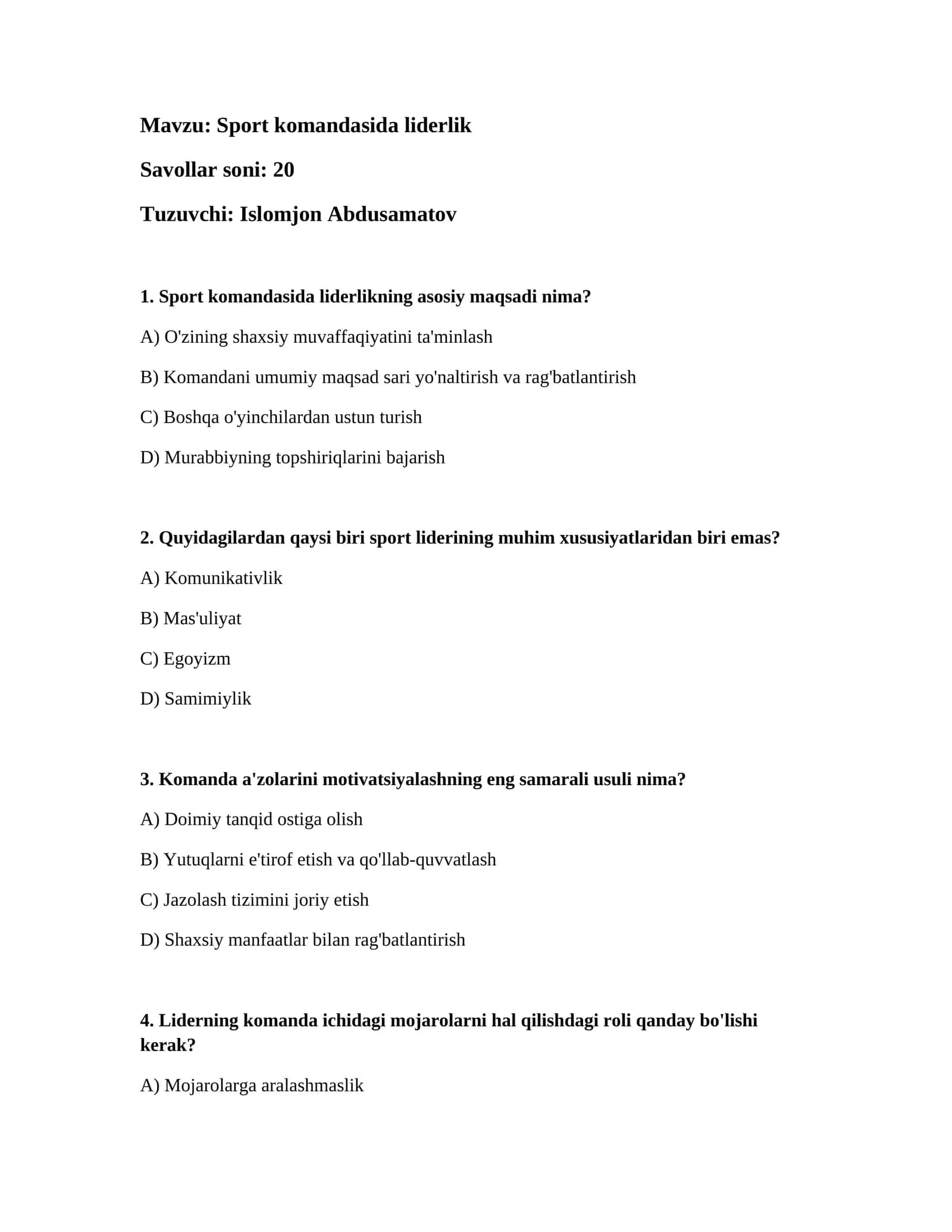 Sport komandasida liderlik 1