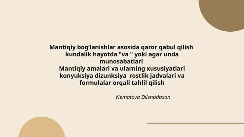 Mantiqiy bog‘lanishlar asosida qaror qabul qilish 1