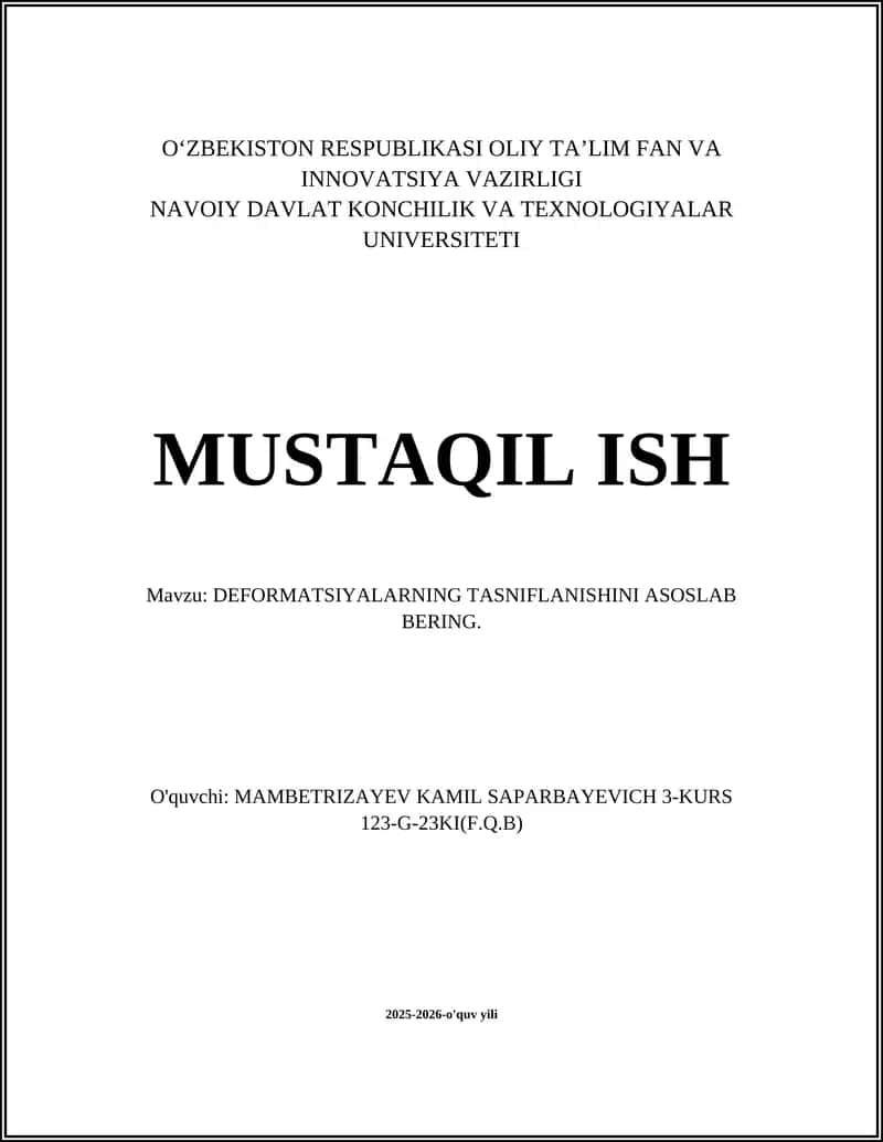 DEFORMATSIYALARNING TASNIFLANISHINI ASOSLAB BERING 1