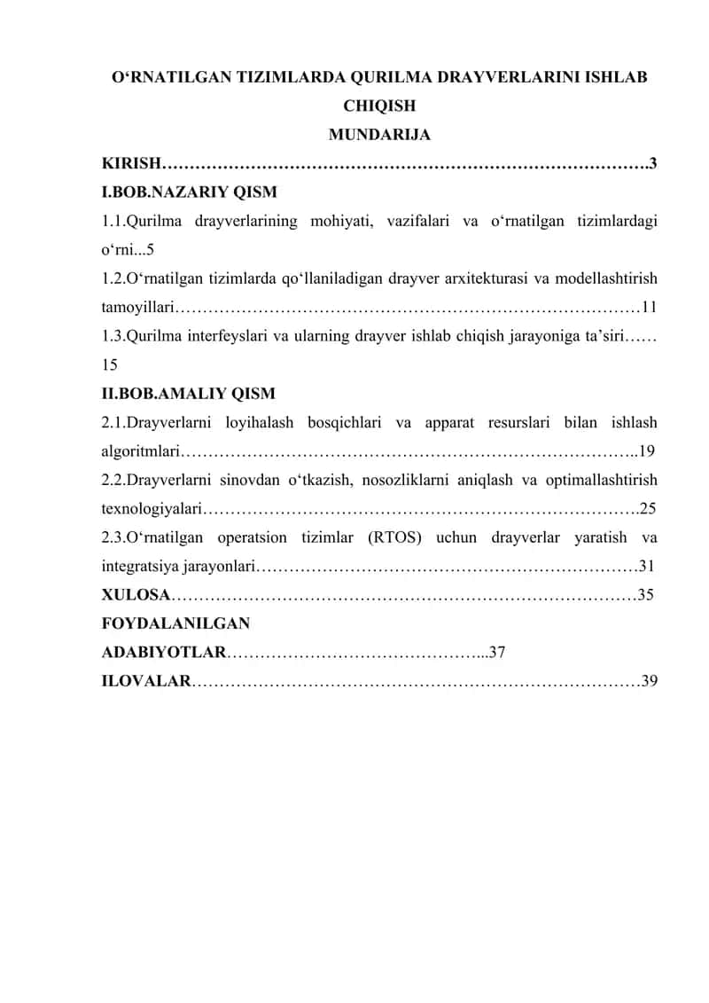 O‘RNATILGAN TIZIMLARDA QURILMA DRAYVERLARINI ISHLAB CHIQISH 1