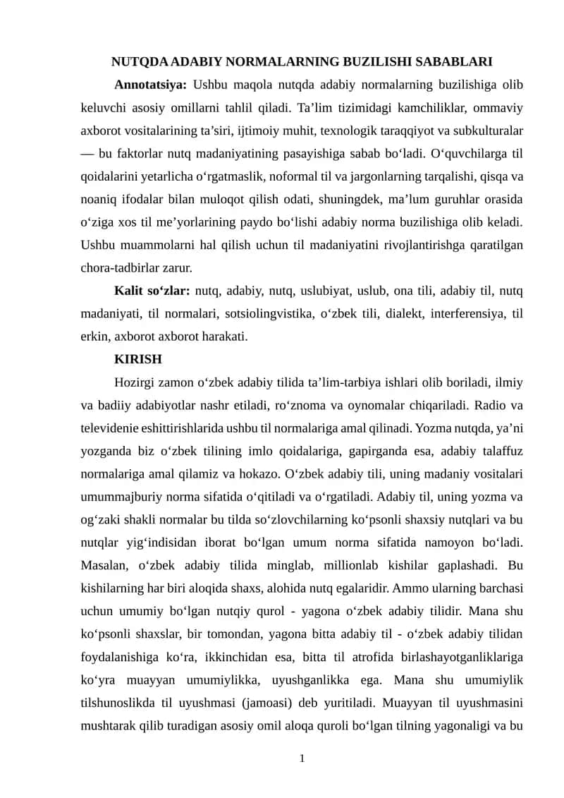 NUTQDA ADABIY NORMALARNING BUZILISHI SABABLARI 1