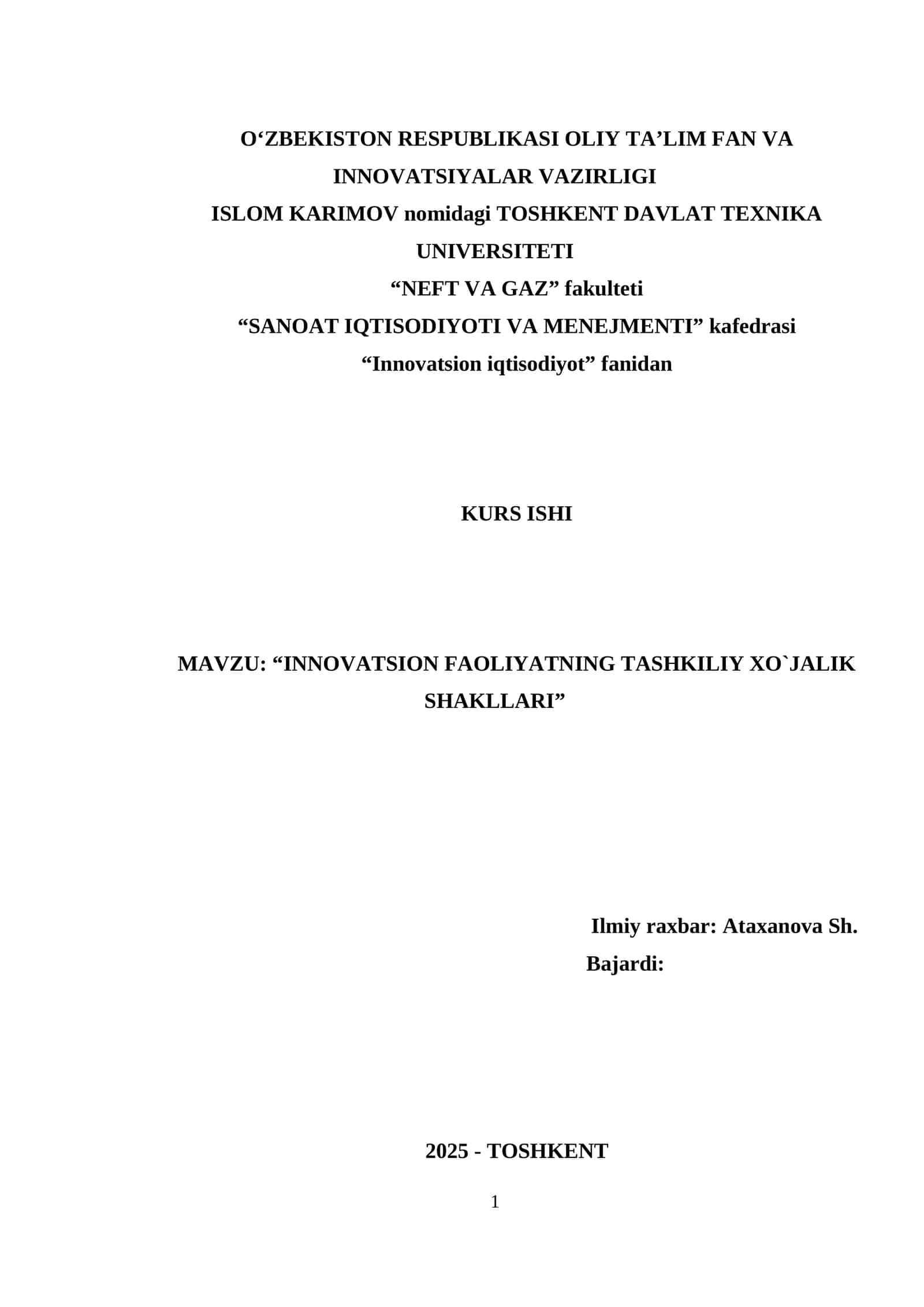 INNOVATSION FAOLIYATNING TASHKILIY XO`JALIK SHAKLLARI 1