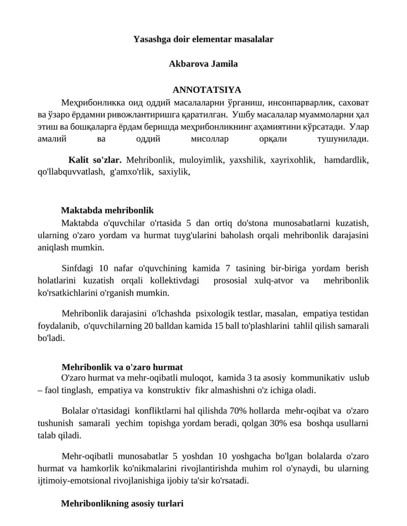 Yasashga doir elementar masalalar 1