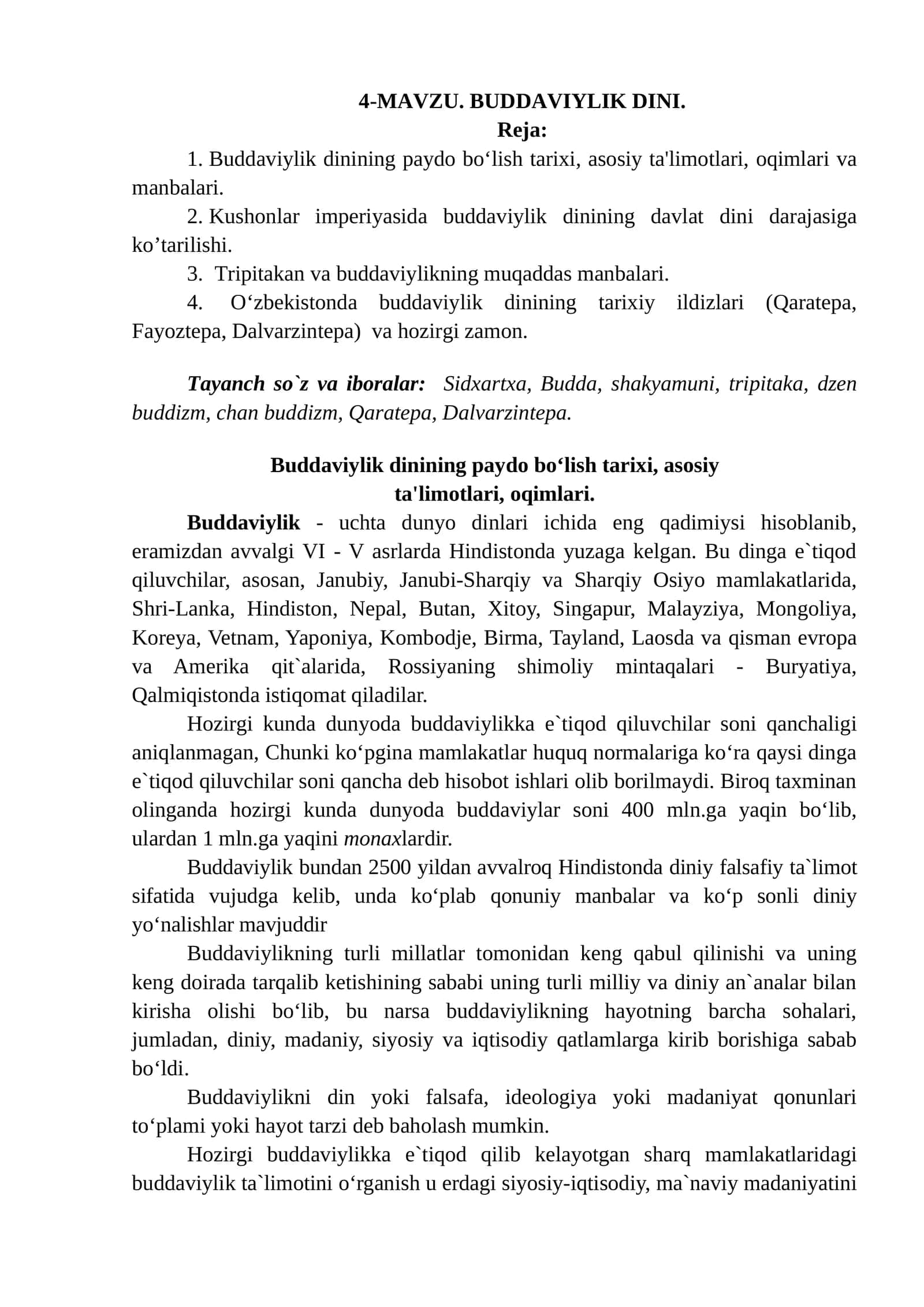 4-mavzu: Buddaviylik dini 1