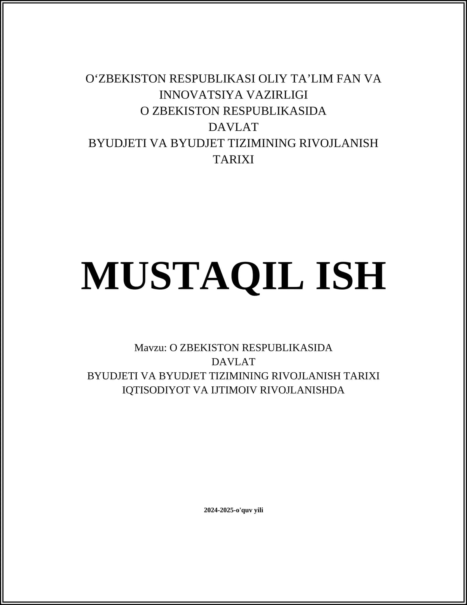 O'ZBEKISTON RESPUBLIKASI OLIY TA’LIM FAN VA INNOVATSIYA VAZIRLIGI 1