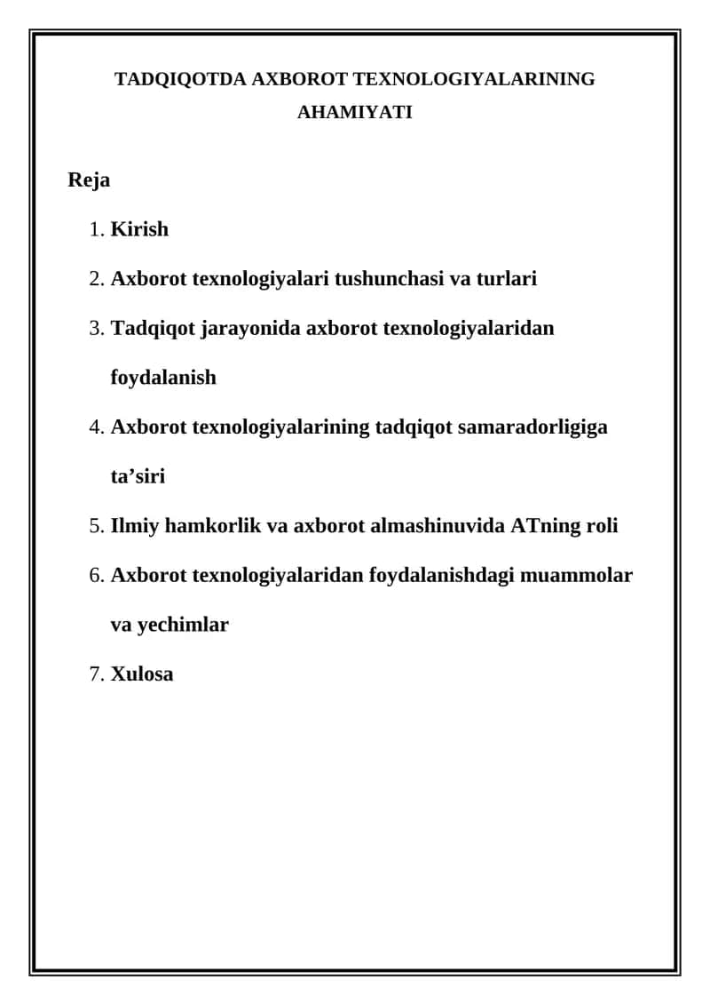 Axborot Texnologiyalarining Ahamiyati 1