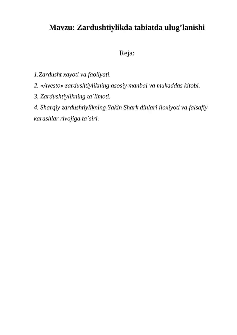 Zardushtiylikda tabiatda ulug’lanishi 1