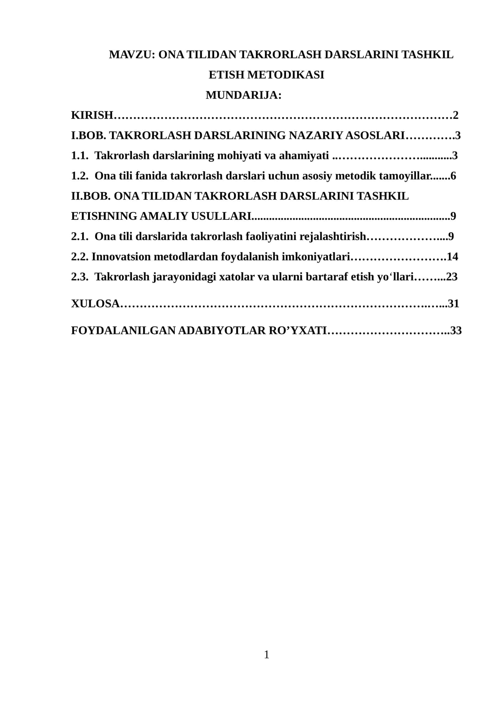 ONA TILIDAN TAKRORLASH DARSLARINI TASHKIL ETISH METODIKASI 1