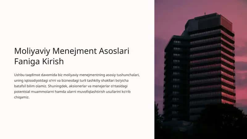 Moliyaviy menejment asoslari faniga kirish 1