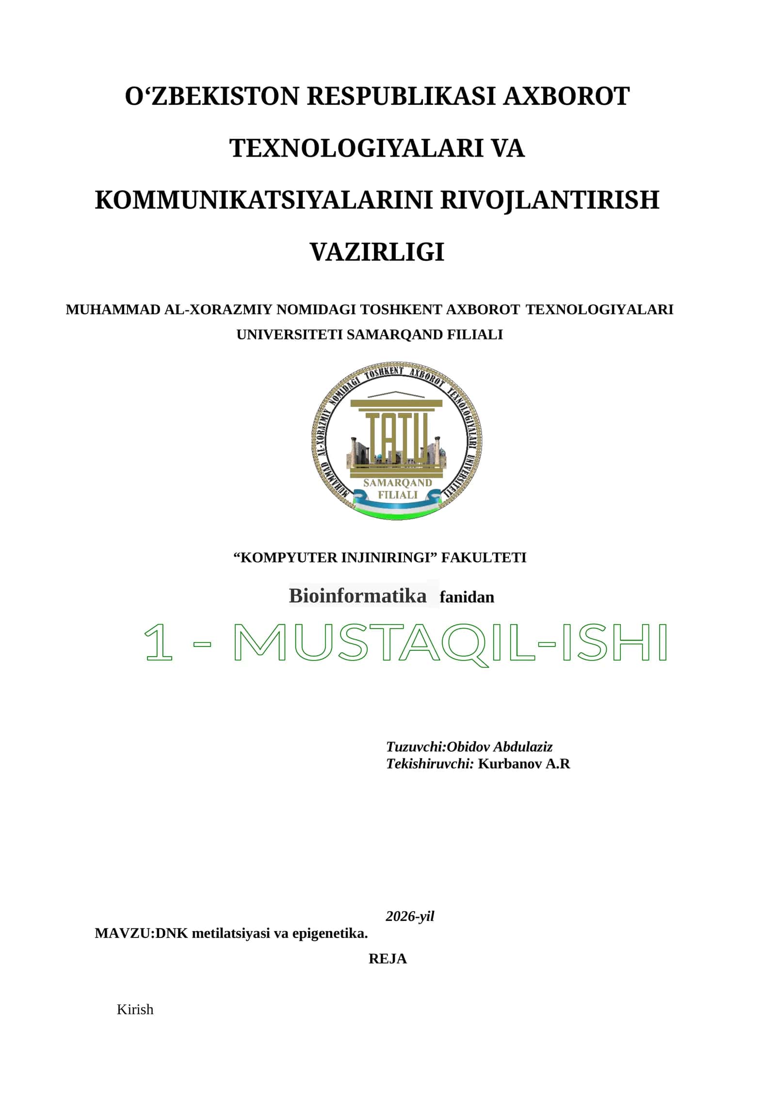 DNK metilatsiyasi va epigenetika 1