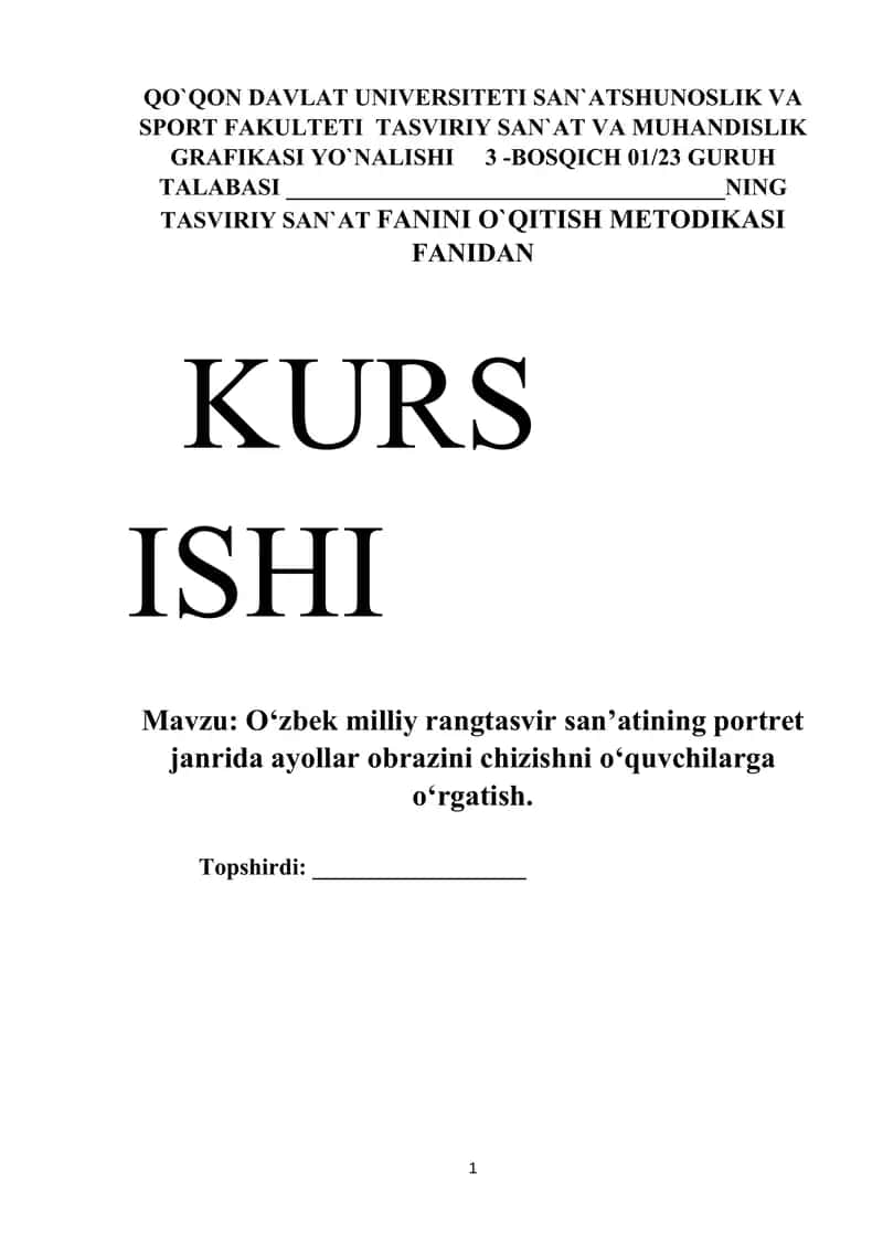 TASVIRIY SAN`AT VA MUHANDISLIK GRAFIKASI YO`NALISHI 1