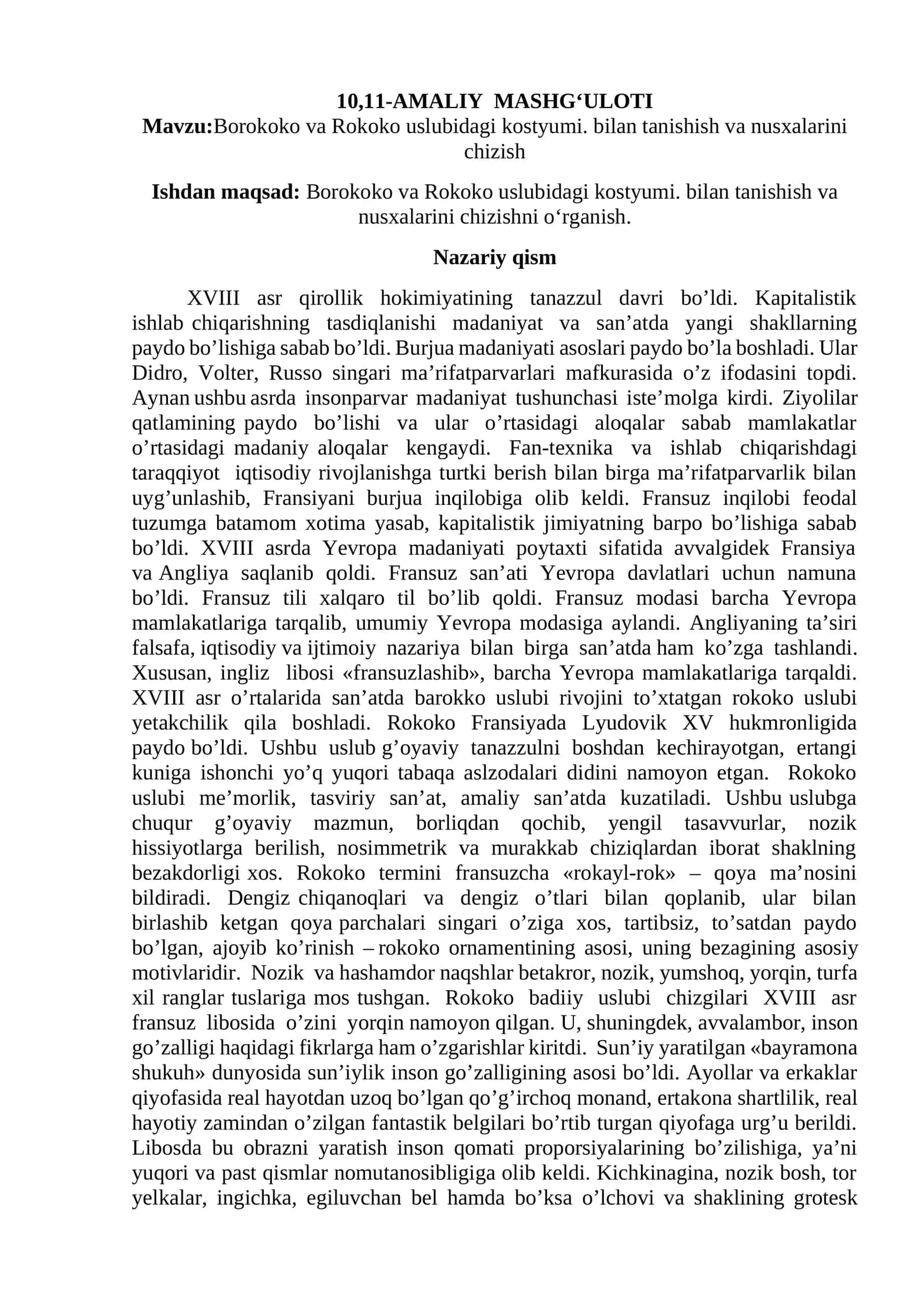 Borokoko va Rokoko uslubidagi kostyumi 1