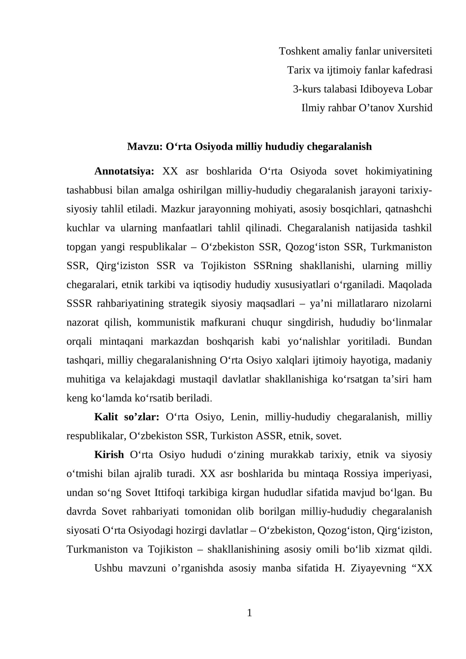 O‘rta Osiyoda milliy hududiy chegaralanish 1