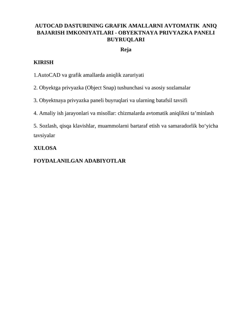 Obyektnaya privyazka paneli buyruqlari 1