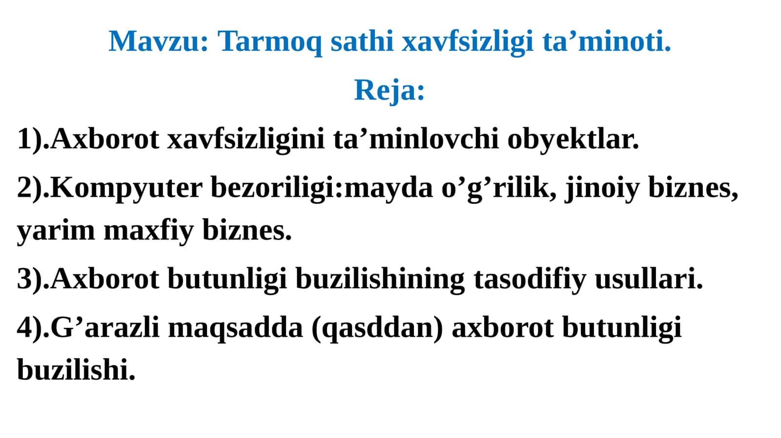 Tarmoq sathi xavfsizligi ta'minoti 1
