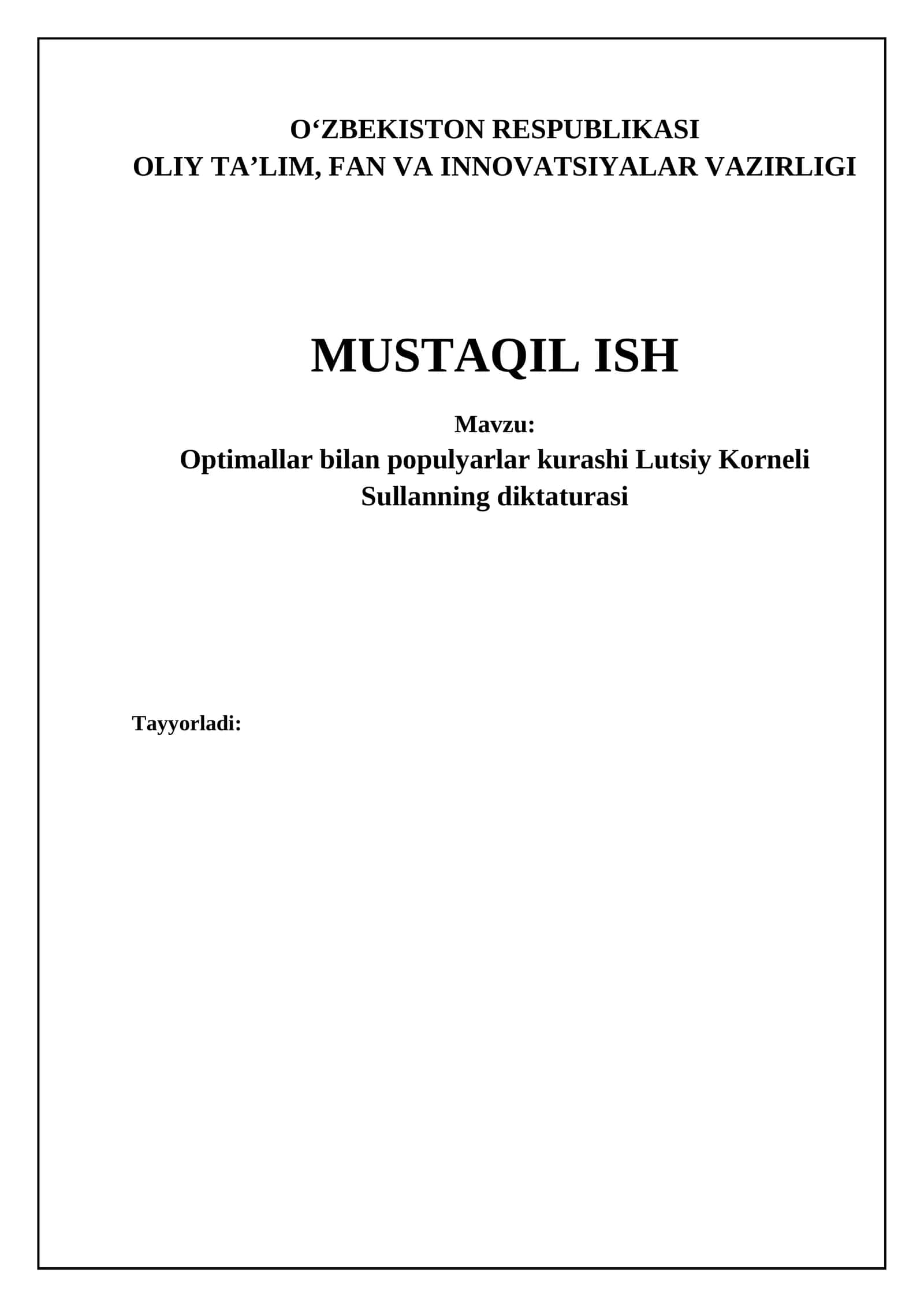 Optimallar bilan populyarlar kurashi Lutsiy Korneli Sullanning diktaturasi 1