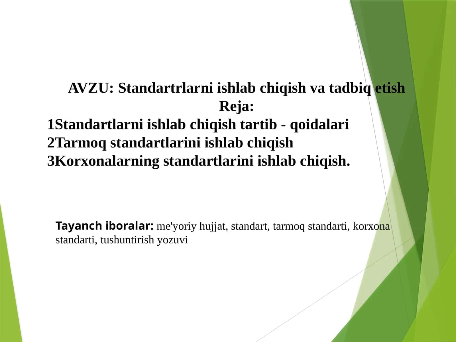 Standartlarni ishlab chiqish 1