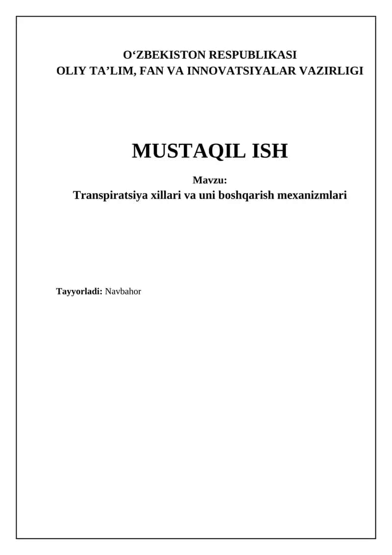 Transpiratsiya xillari va uni boshqarish mexanizmlari 1