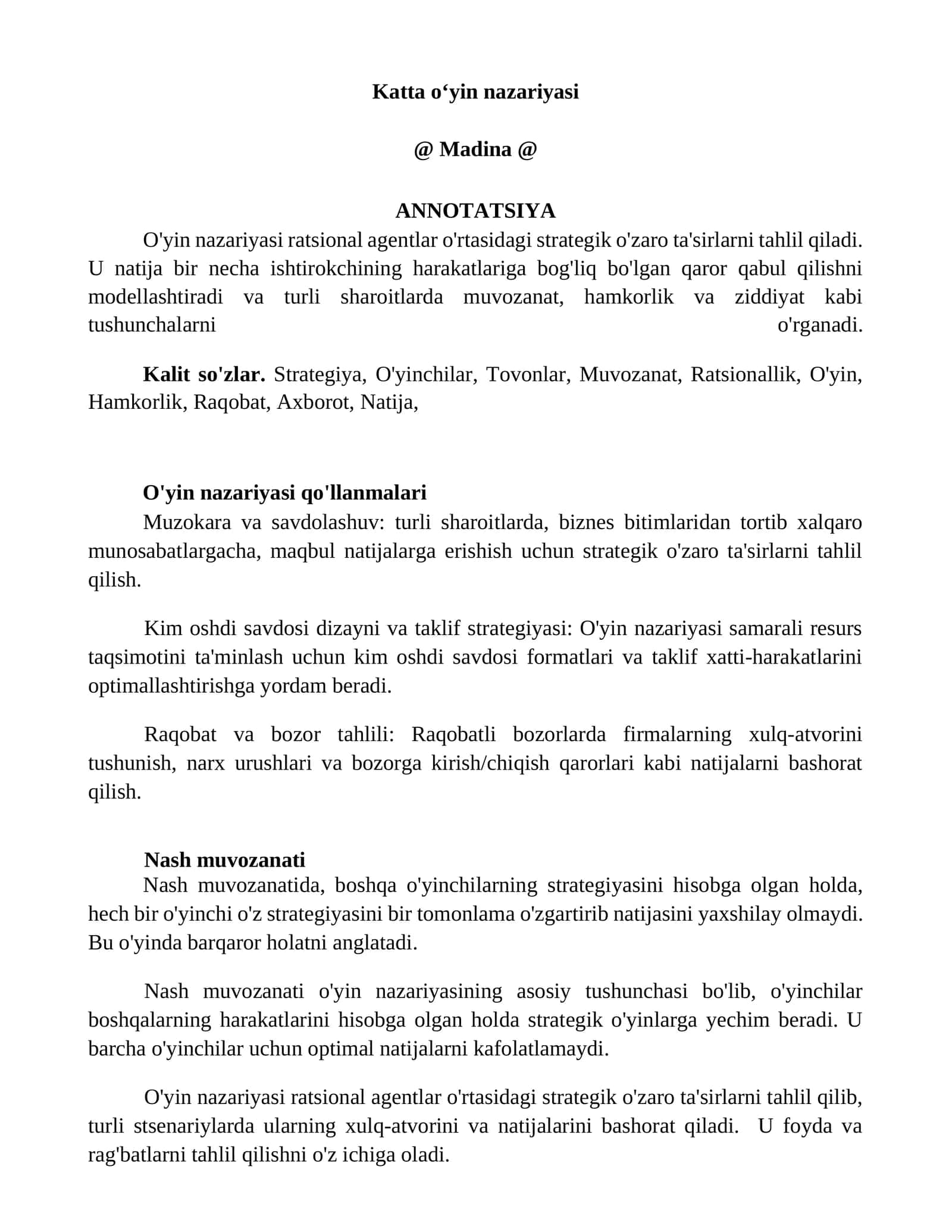 Katta oʻyin nazariyasi 1