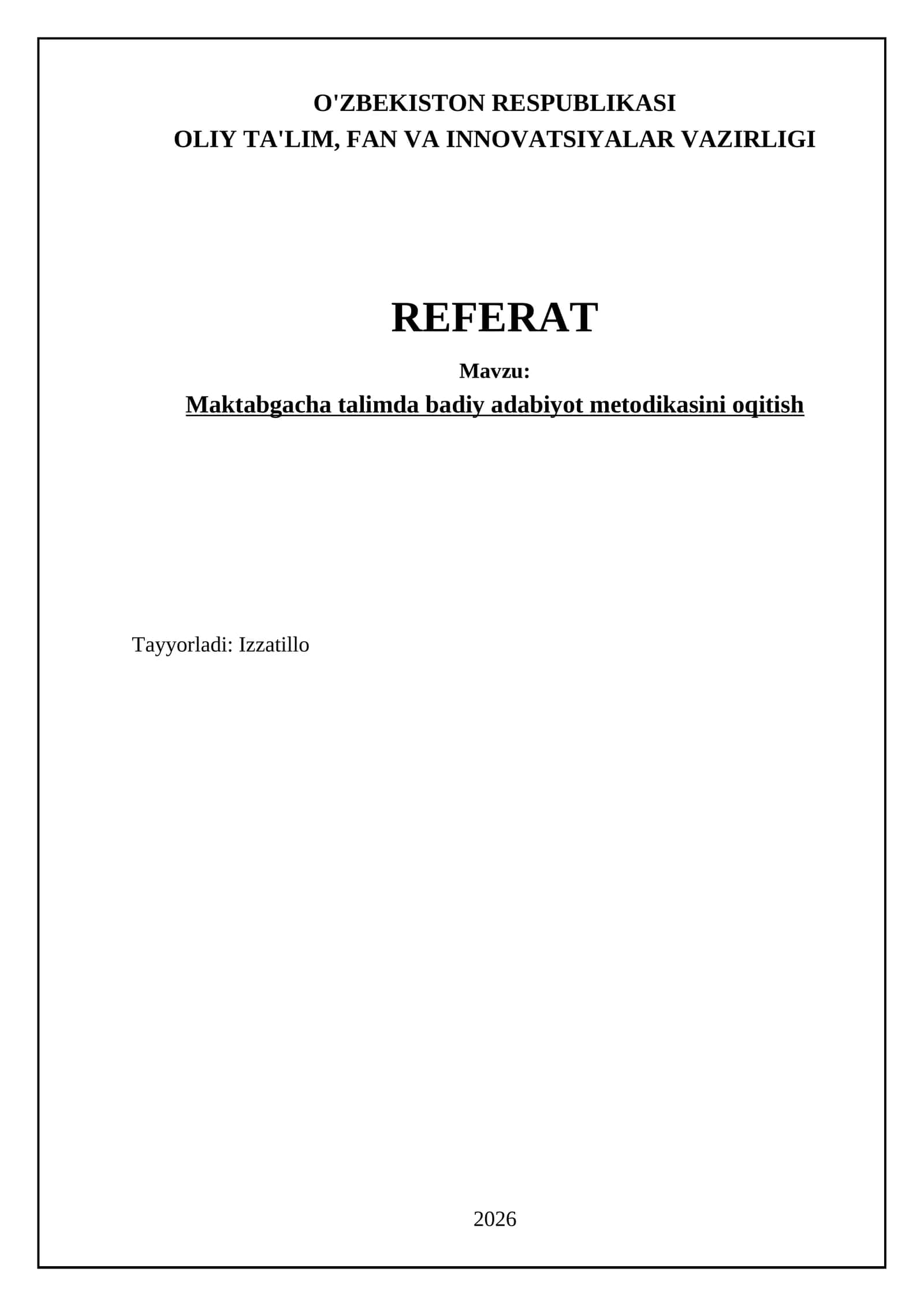 Maktabgacha talimda badiy adabiyot metodikasini oqitish 1
