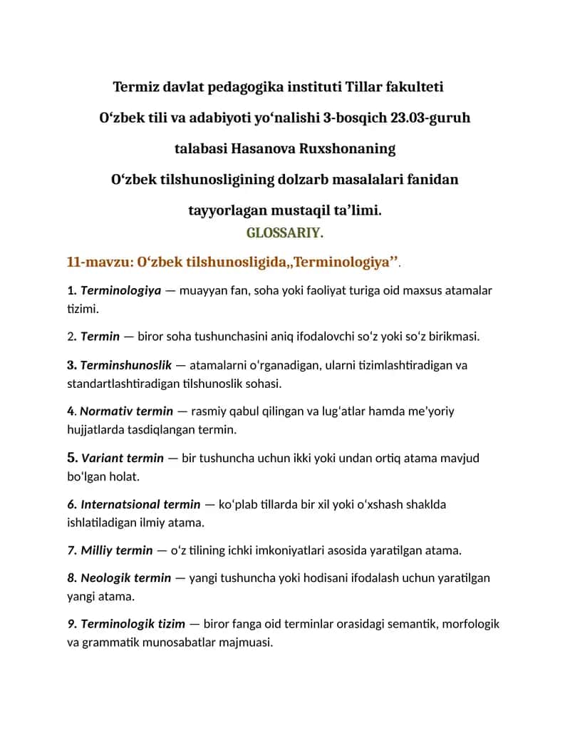 Oʻzbek tilshunosligida, Terminologiya 1