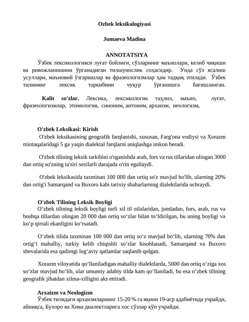 Oʻzbek leksikalogiyasi 1
