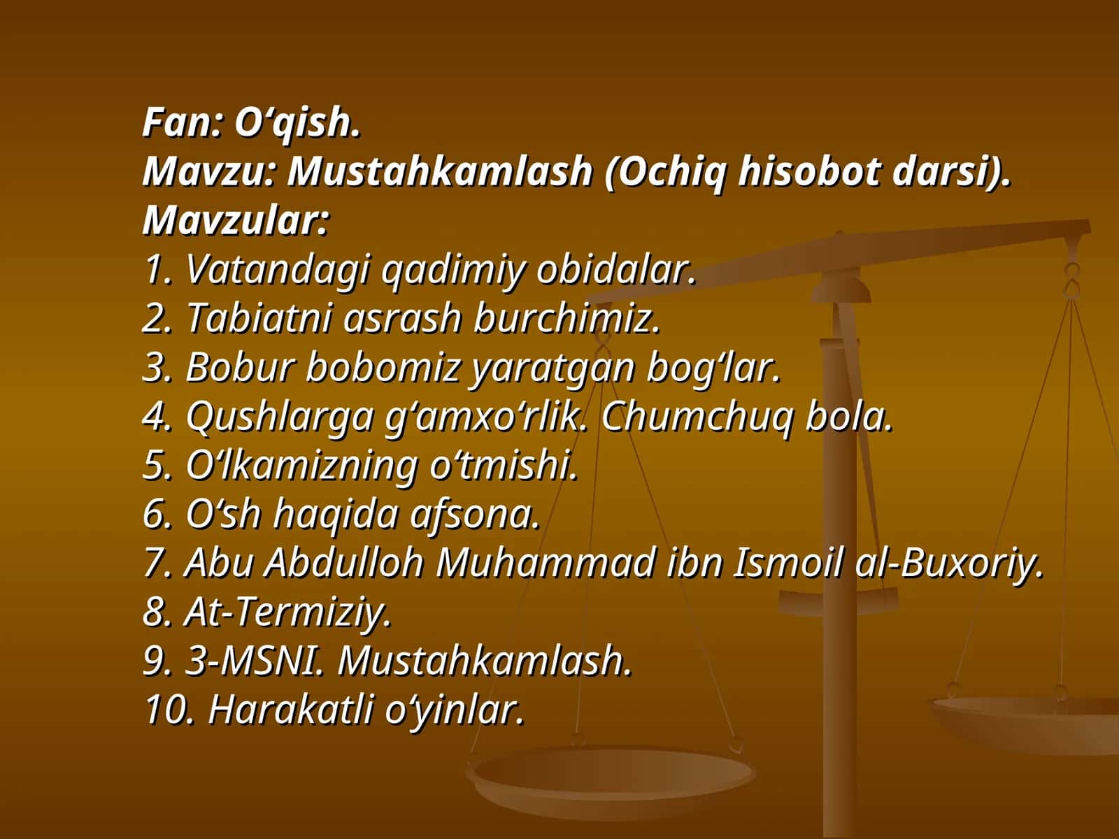 Mustahkamlash (Ochiq hisobot darsi) 1
