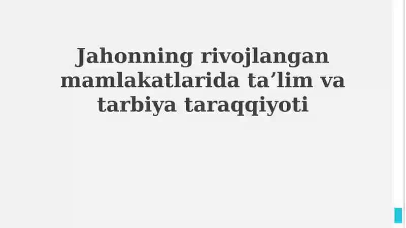 Ta’lim va tarbiya taraqqiyoti