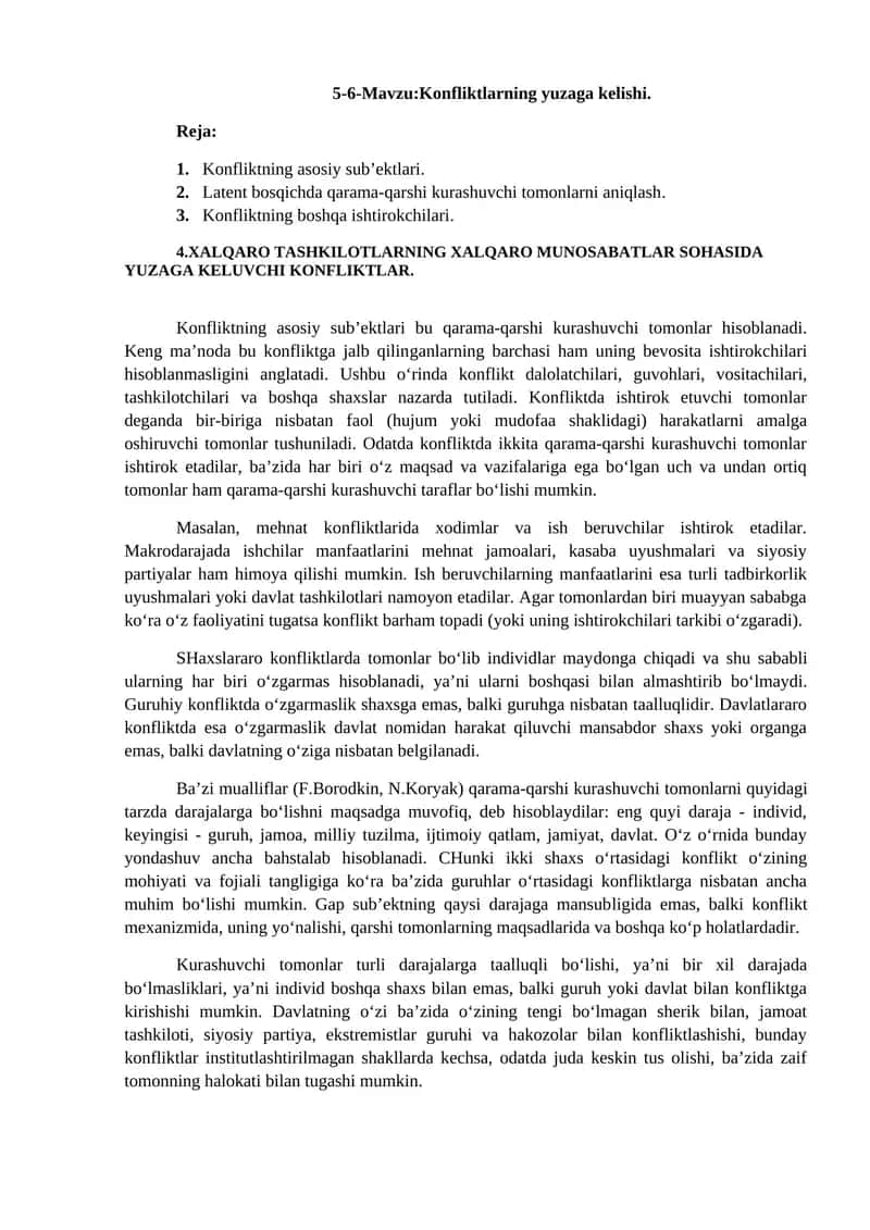 Konfliktlarning yuzaga kelishi 1
