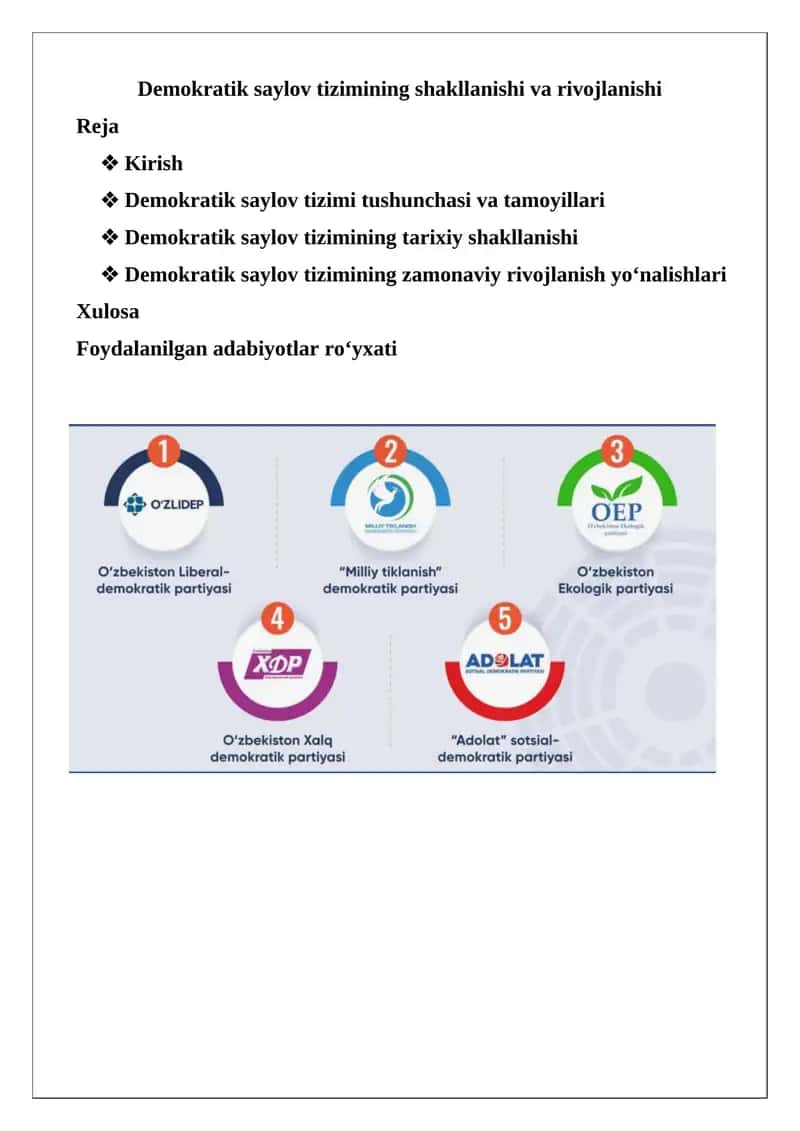 Demokratik saylov tizimining shakllanishi va rivojlanishi 1