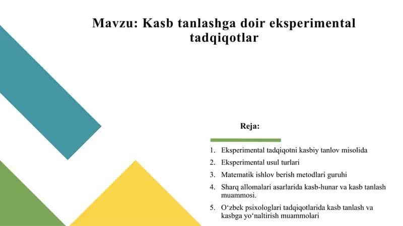 kasb tanlashda eksperimental tadqiqotlar 1