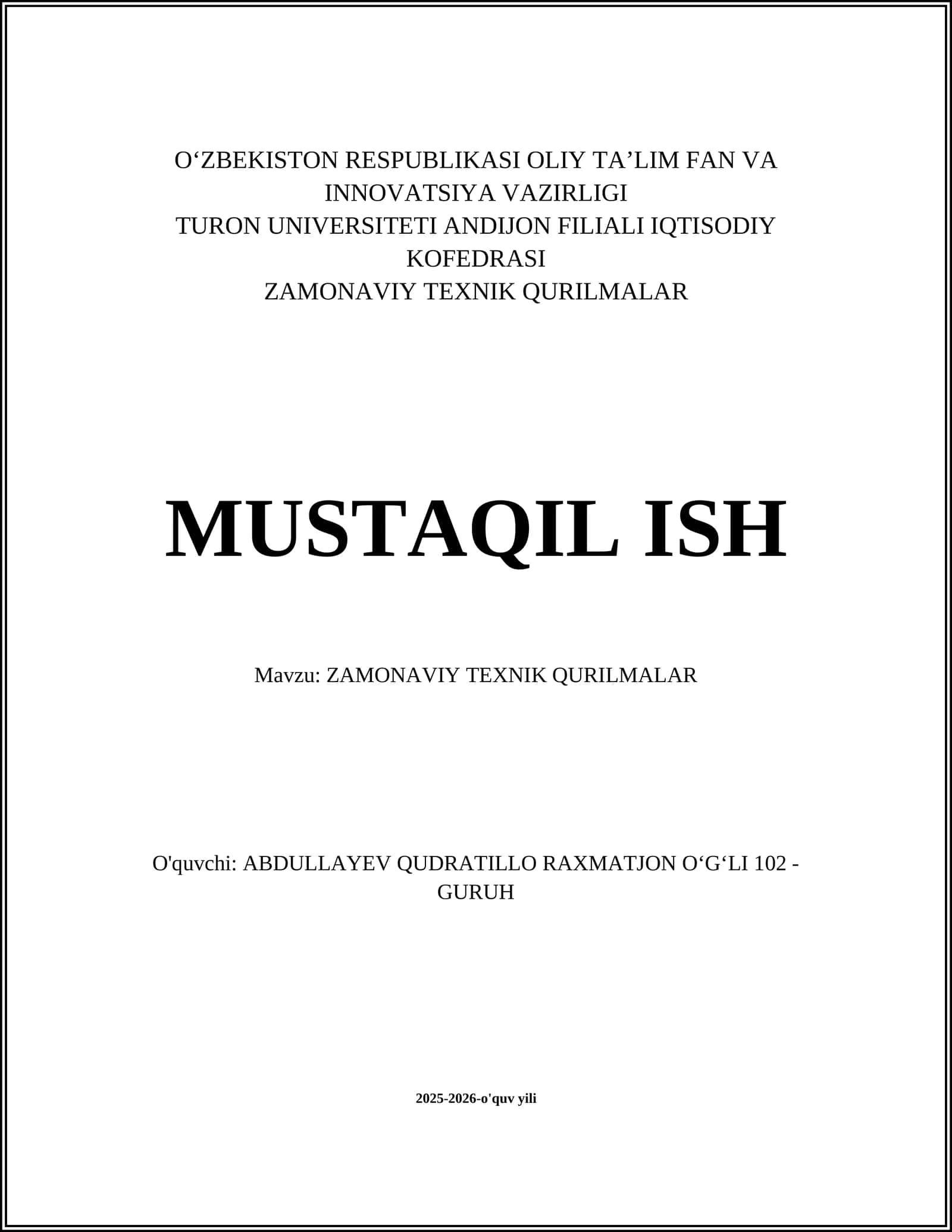 ZAMONAVIY TEXNIK QURILMALAR 1