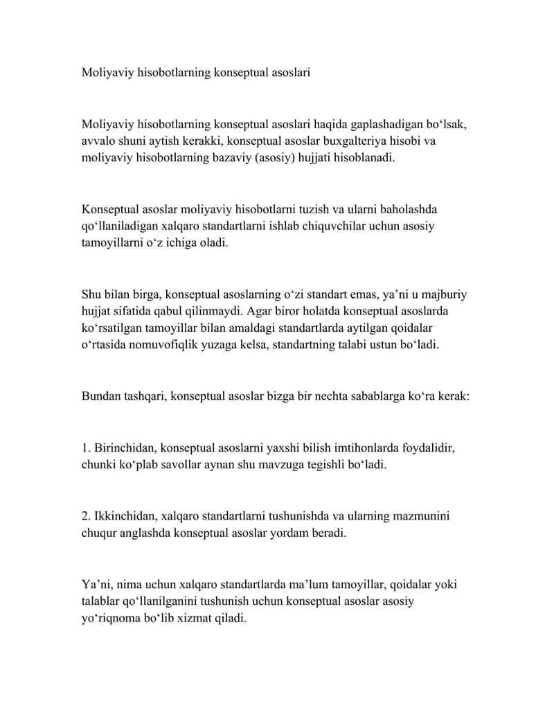Moliyaviy hisobotlarning konseptual asoslari 1