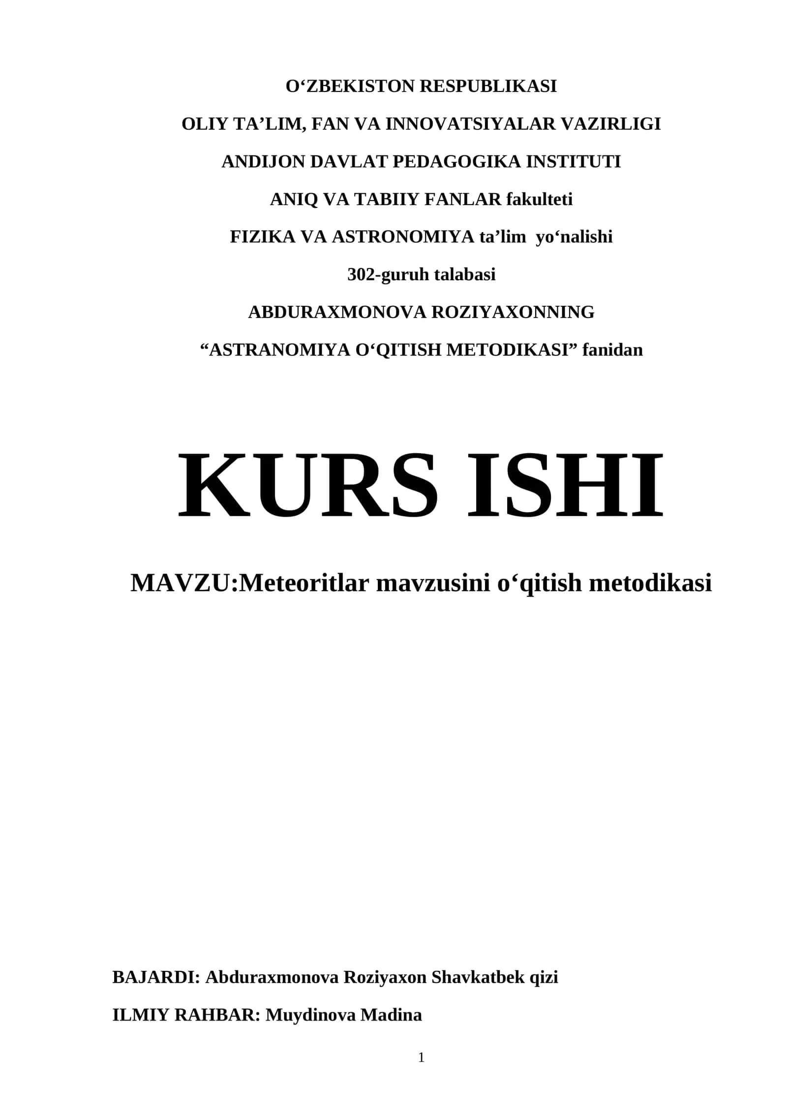 METEORITLAR MAVZUSINI O‘QITISH METODIKASI 1