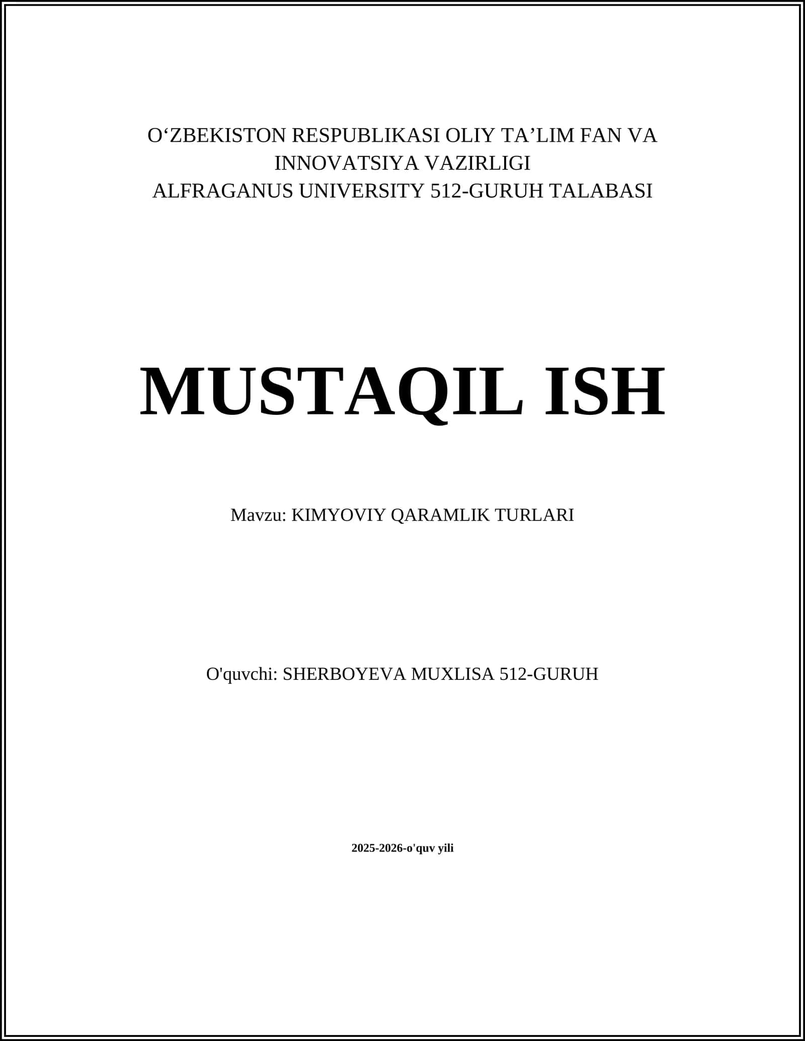 KIMYOVIY QARAMLIK TURLARI 1