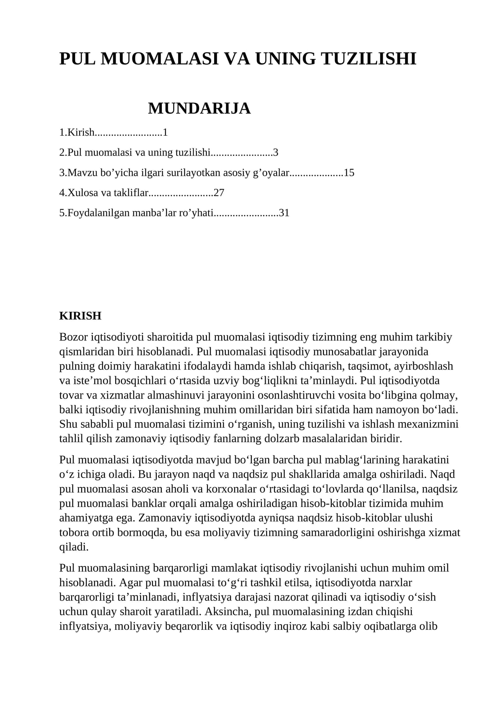 PUL MUOMALASI VA UNING TUZILISHI 1