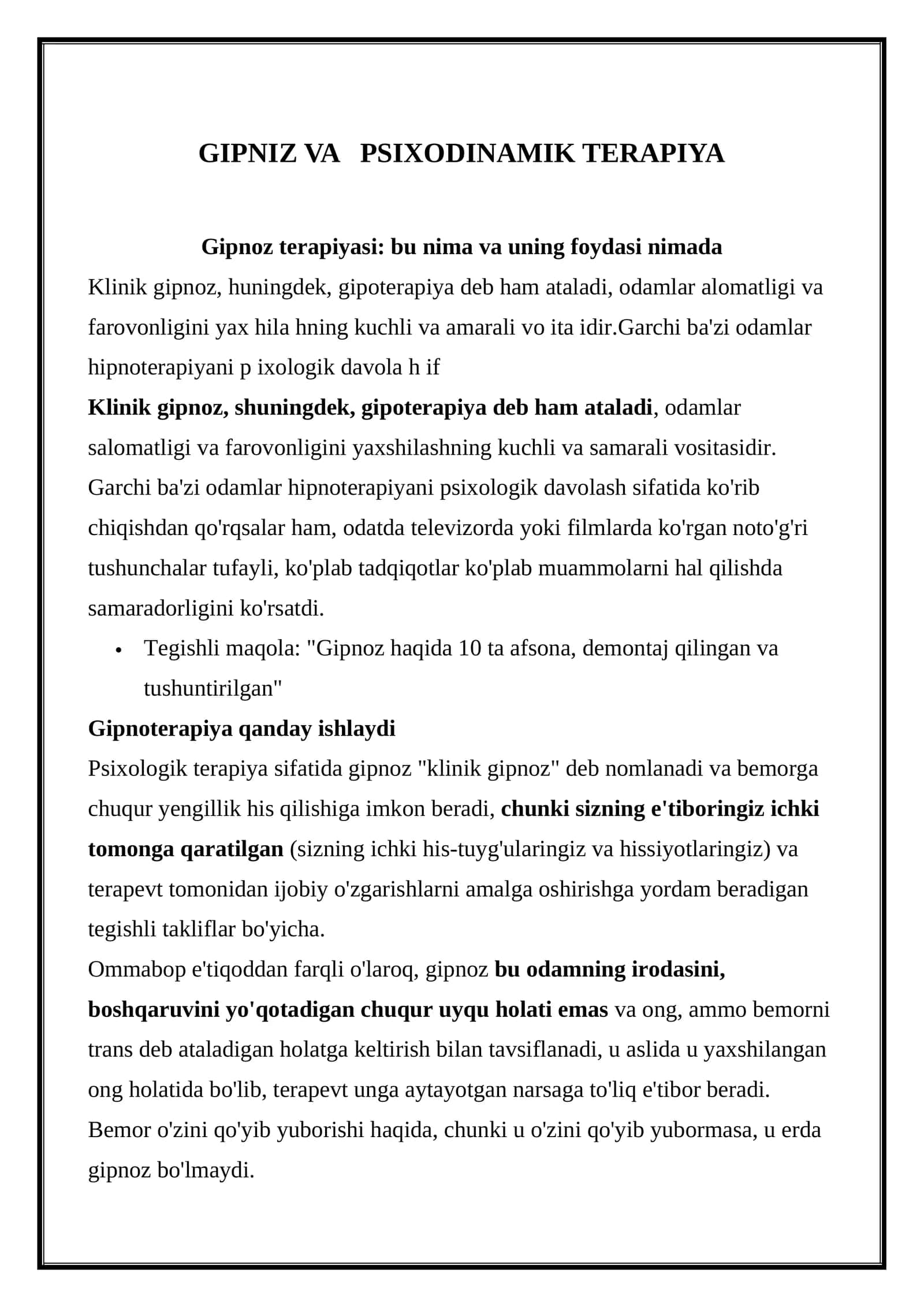 GIPNOZ VA PSIXODINAMIK TERAPIYA 1
