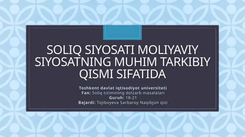 Soliq siyosati moliyaviy siyosat 1