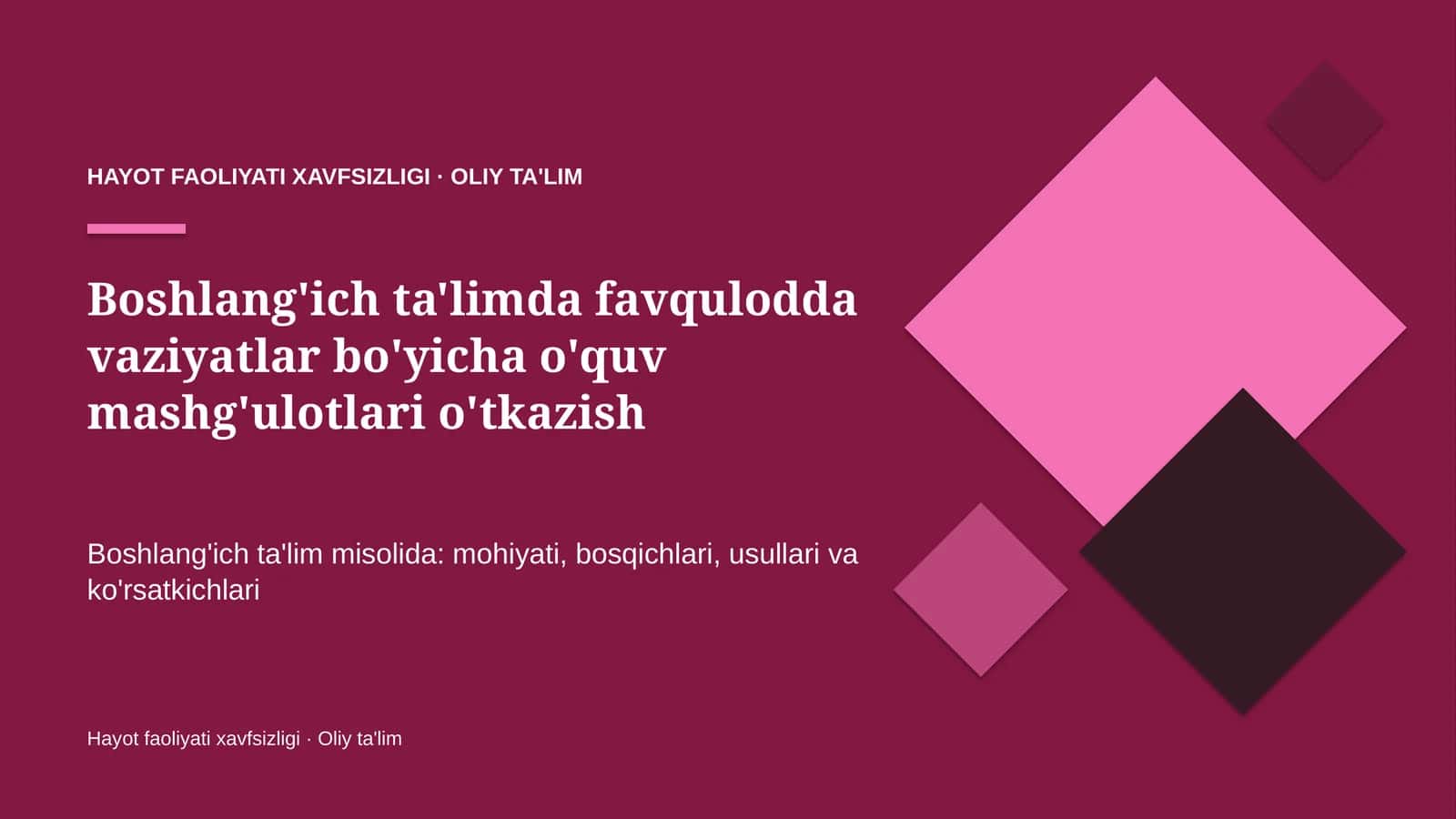 Hayot faoliyati xavfsizligi · Oliy ta'lim 1