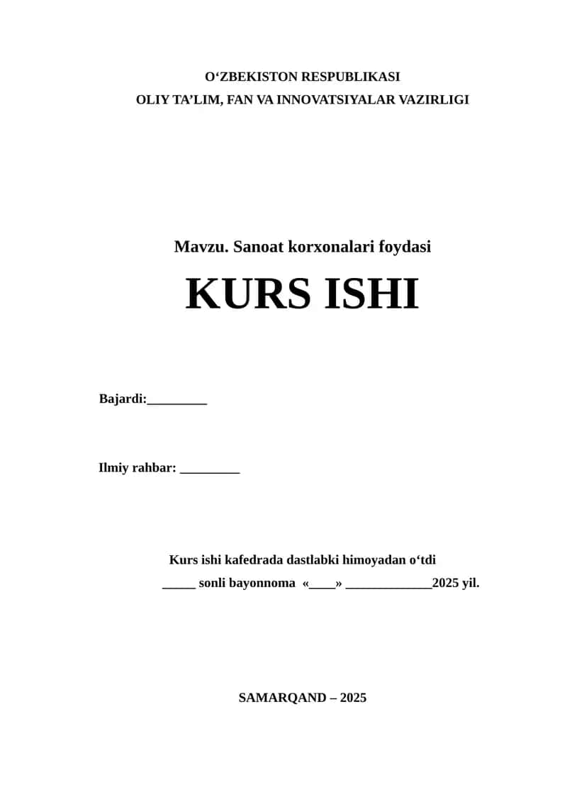 “Sanoat korxonalari foydasi” mavzusida ilmiy ish 1