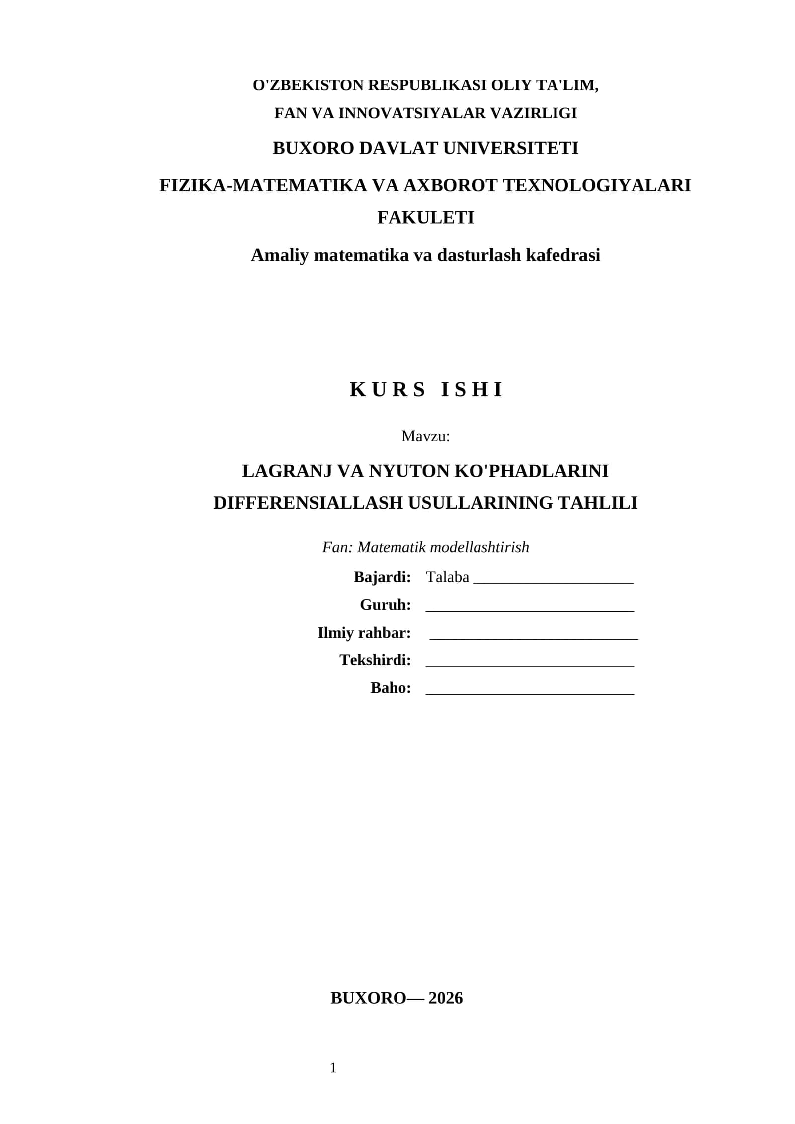 LAGRANJ VA NYUTON KO'PHADLARINI DIFFERENSIALLASH USULLARINING TAHLILI 1